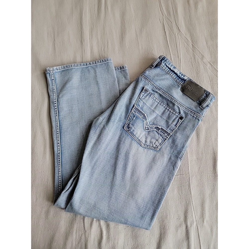 Buffalo Mens 33x31 Jeans Distressed Light Blue Wash Cotton Mid Rise READ